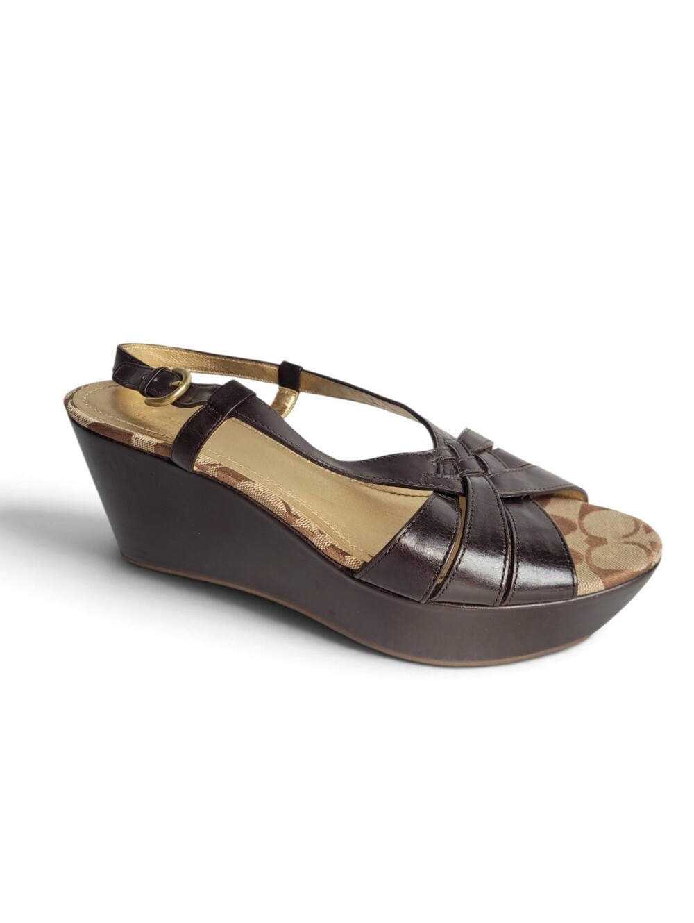 Coach Mollie Platform Wedge Sandals Leather Dark Brown Size 8